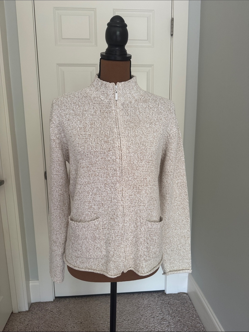 Eileen Fisher Cream Marled Zip Cardigan